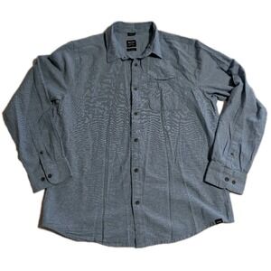 prAna Mens Large Button Front‎ Shirt Blue Hemp Organic Cotton Long Sleeve